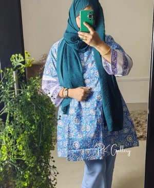 Blue Floral Handblock Printed Short Single Kurta