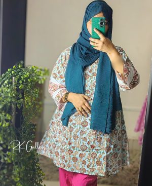 Pastel Smoked Handblock Printed Short Single Kurta