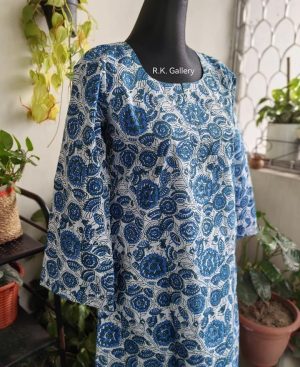 Blue Floral Vine Handblock Printed Cotton Co-Ord Set