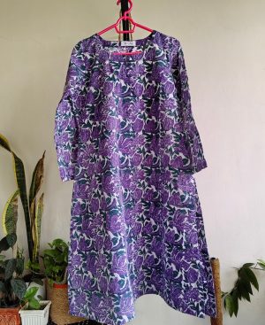 Purple Floral Handblock Printed Cotton Co-ord Set