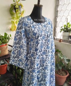 Blue Floral Handblock Printed Cotton Co-ord Set