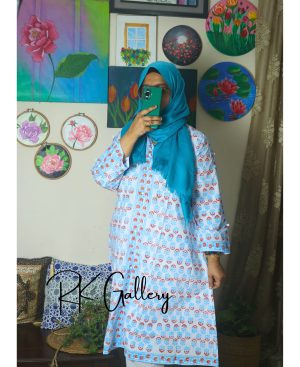 Long Handblock Printed Cotton Kurtas (with White Pant)