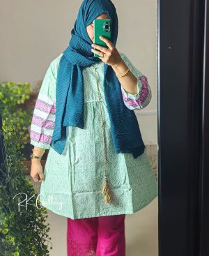 Mint Handblock Printed Short Single Kurta